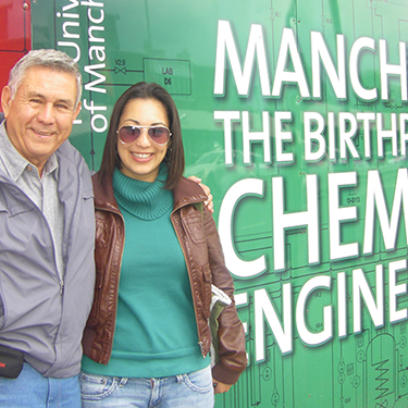 Rosa and her father in Manchester, the birthplace of chemical engineering!