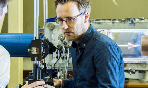 Aerospace engineering lecturer Mark Quinn operating wind tunnels in MACE