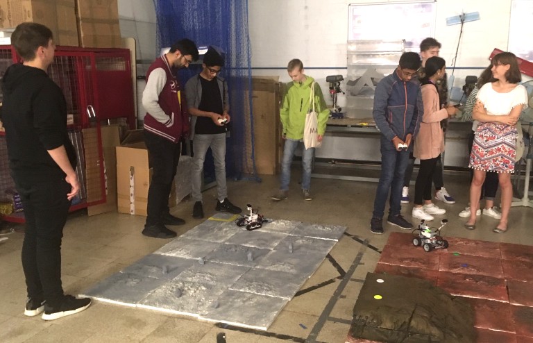 Mobin Malik and students testing Mars rovers