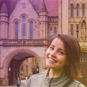 Woman outside University of Manchester