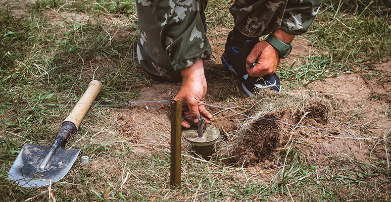 The digging up of a landmine