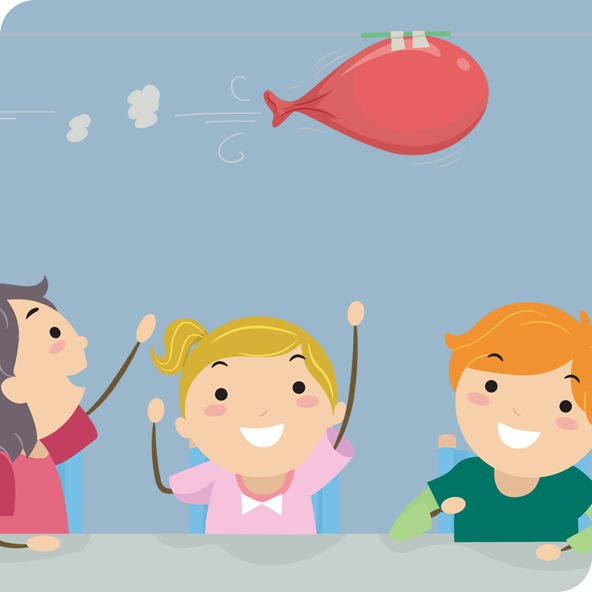 Illustration of children watching a balloon rocket experiment