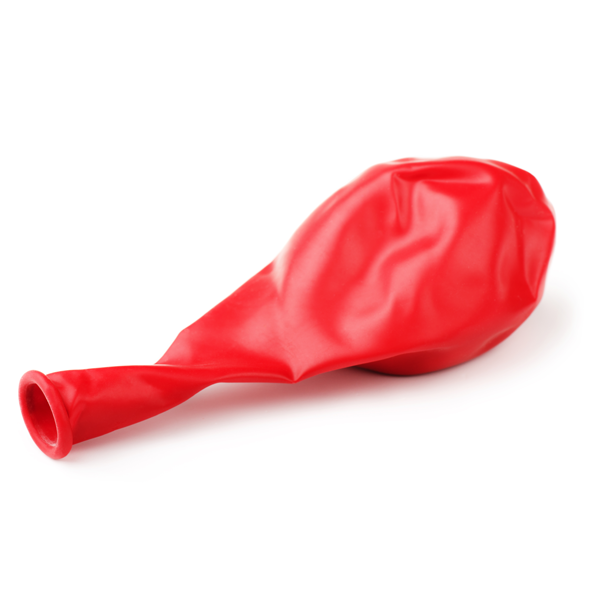 Deflated red balloon on white background